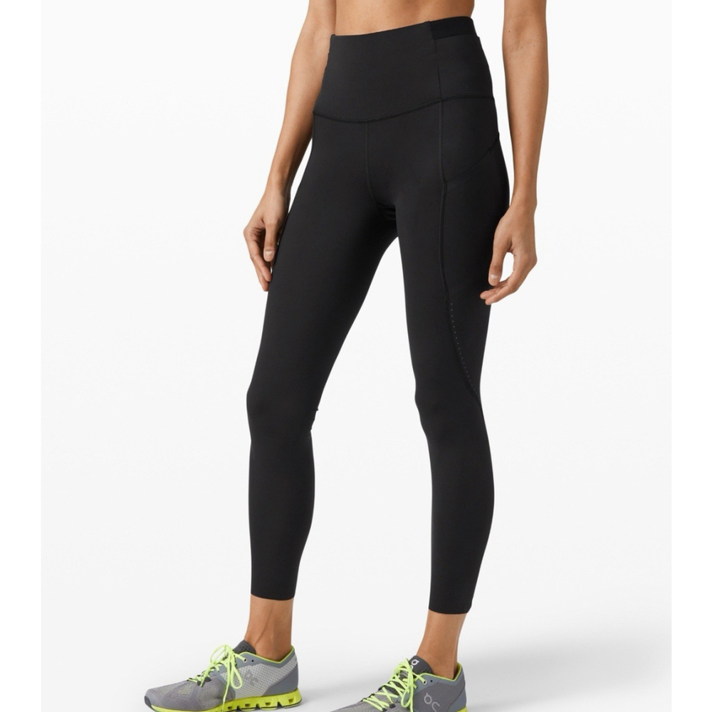 Lululemon Fast Free 7/8 Tight Leggings Pants Black Reflective Running 25" Sz 4